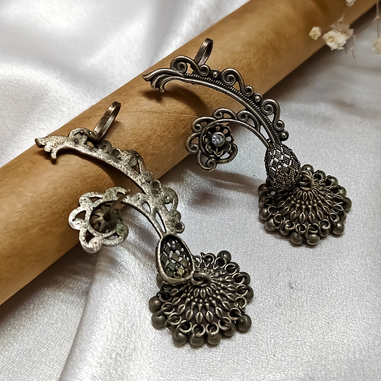 Carved Brass SLA Earcuff Jhumka Earrings