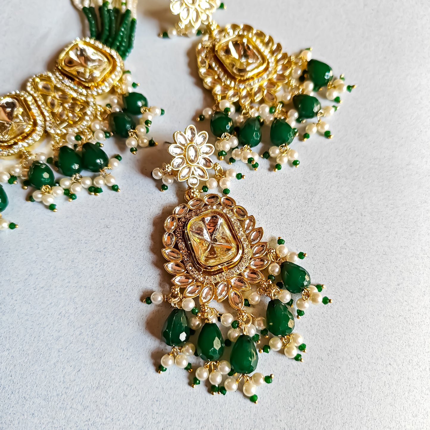 Sumer Polki Ad Necklace Set- Green