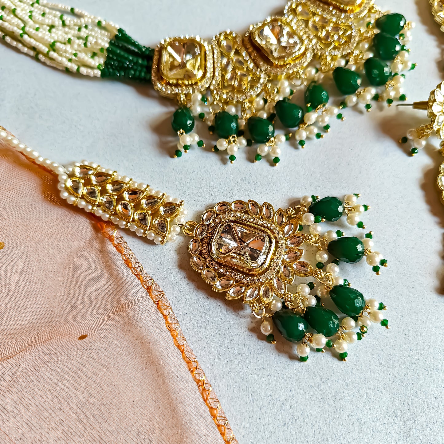 Sumer Polki Ad Necklace Set- Green