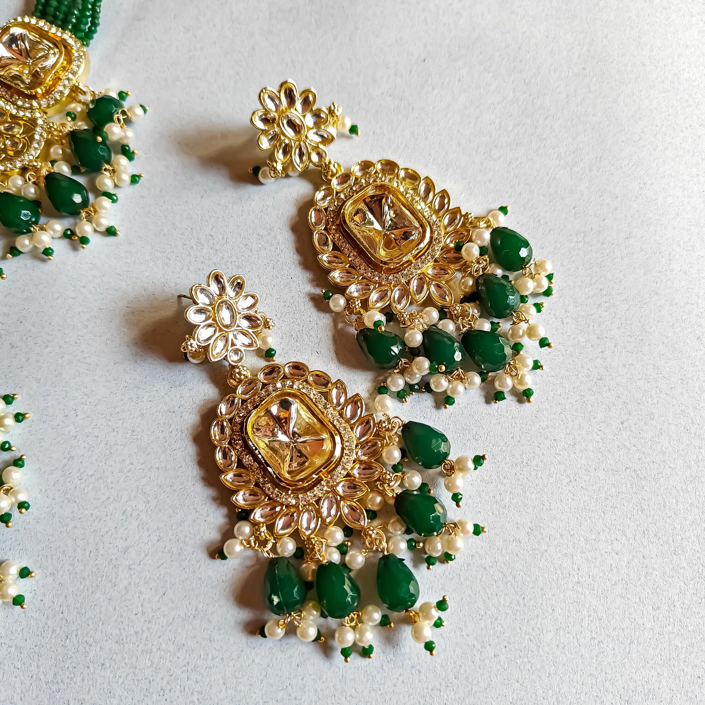 Sumer Polki Ad Necklace Set- Green
