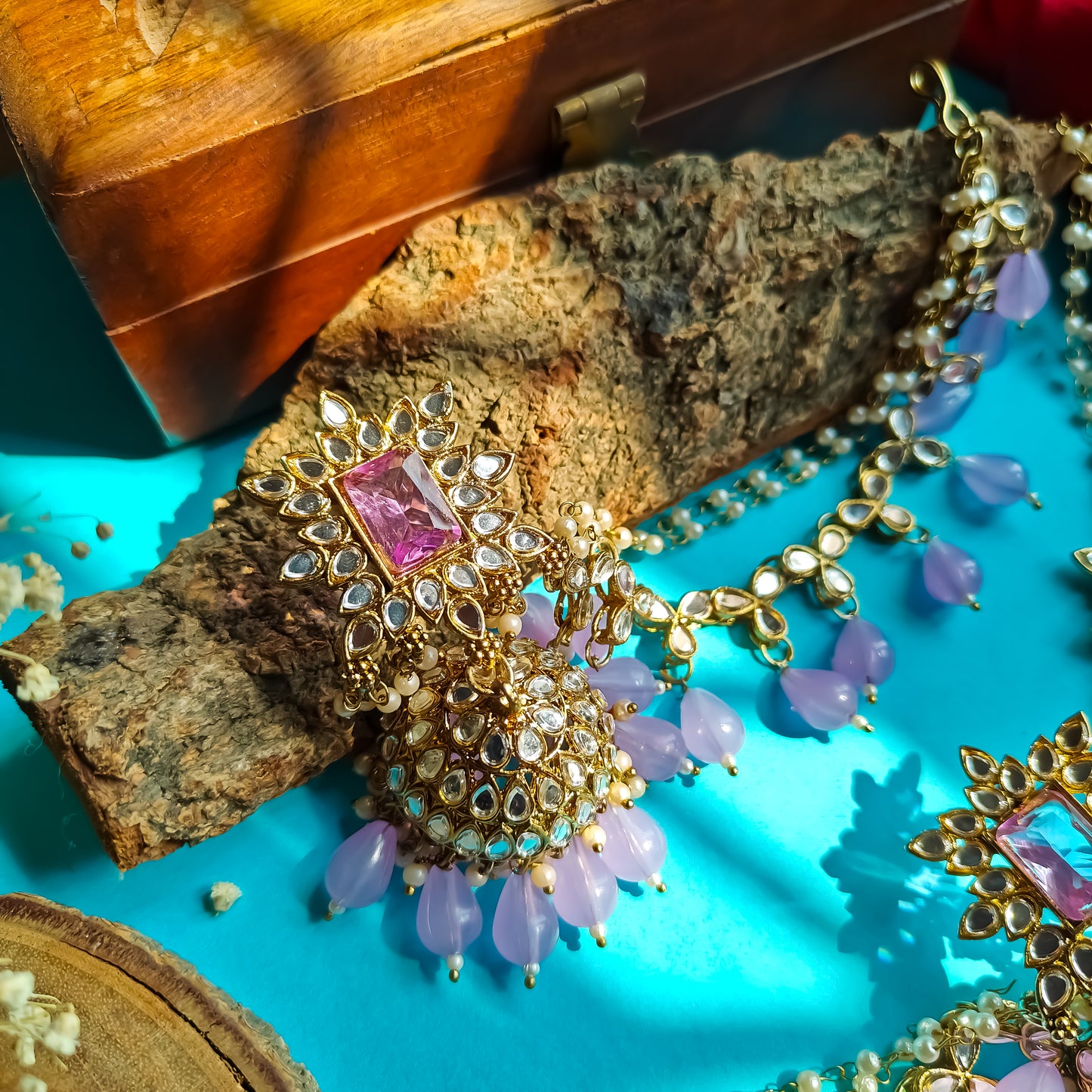 Manavi Mirror Jhumka with Teeka & Sahara- Lavender