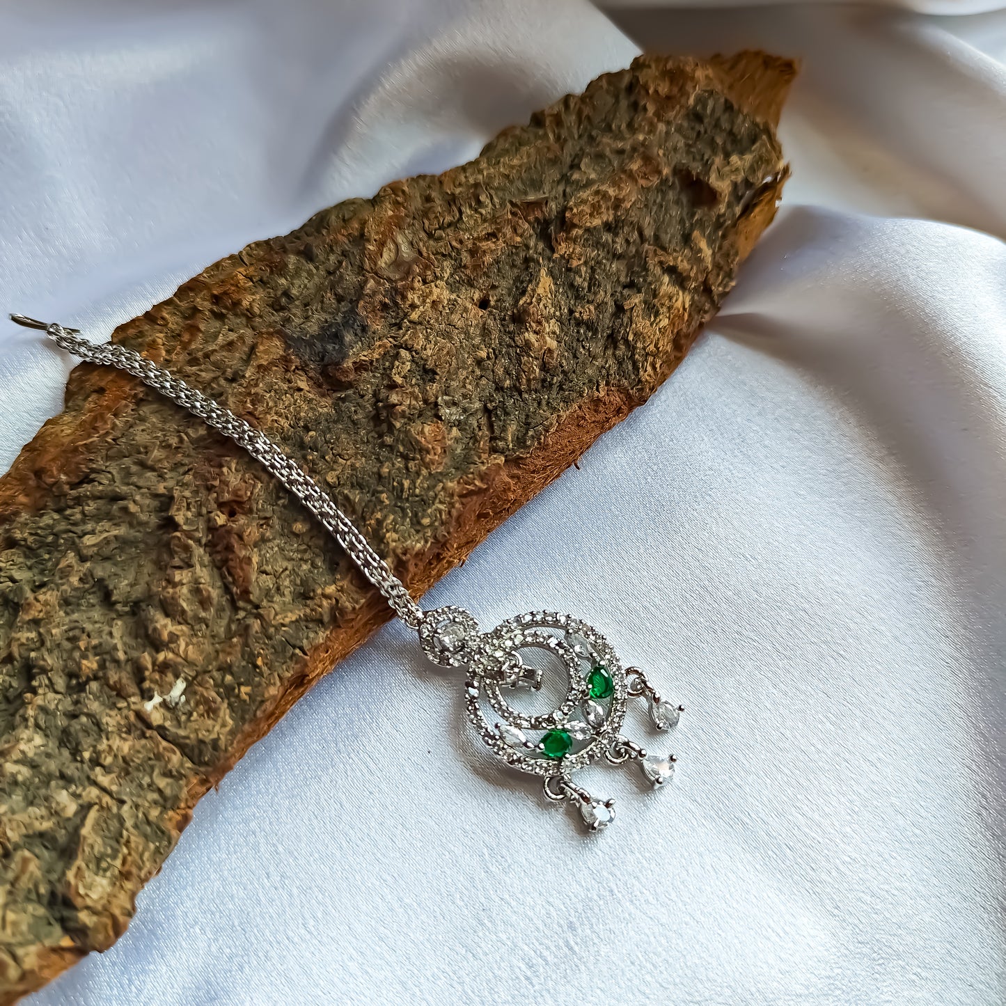 Jeniffer (American Diamond) AD Necklace Set with Teeka & Chandbali Earrings - Green