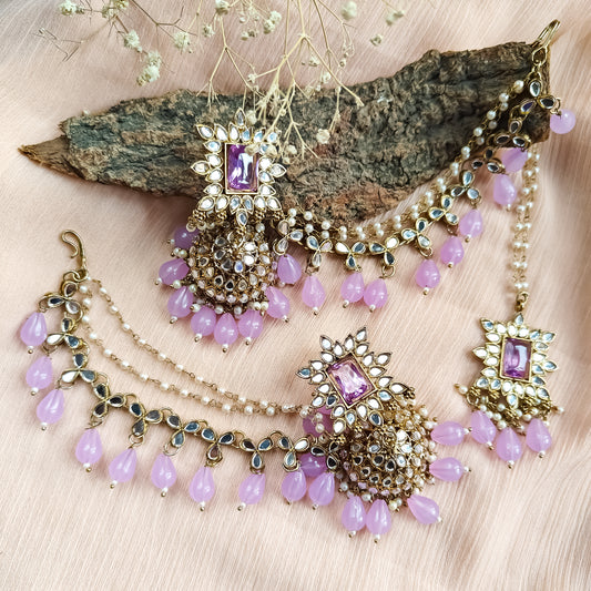 Manavi Mirror Jhumka with Teeka & Sahara- Lavender