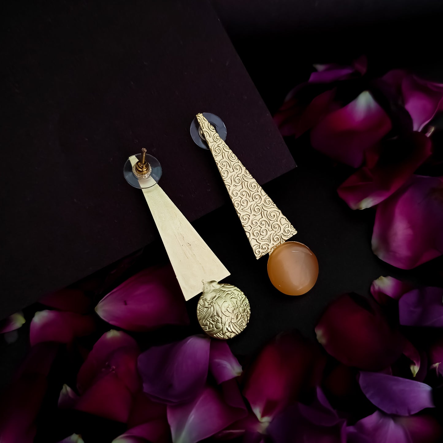 Kimaya Handcrafted Brass Earrings - Peach