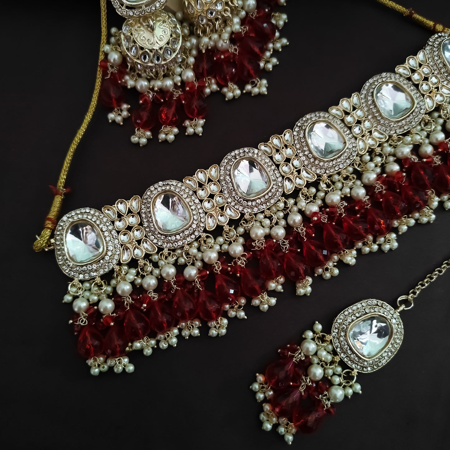 Anika Pearl Necklace Set - Red