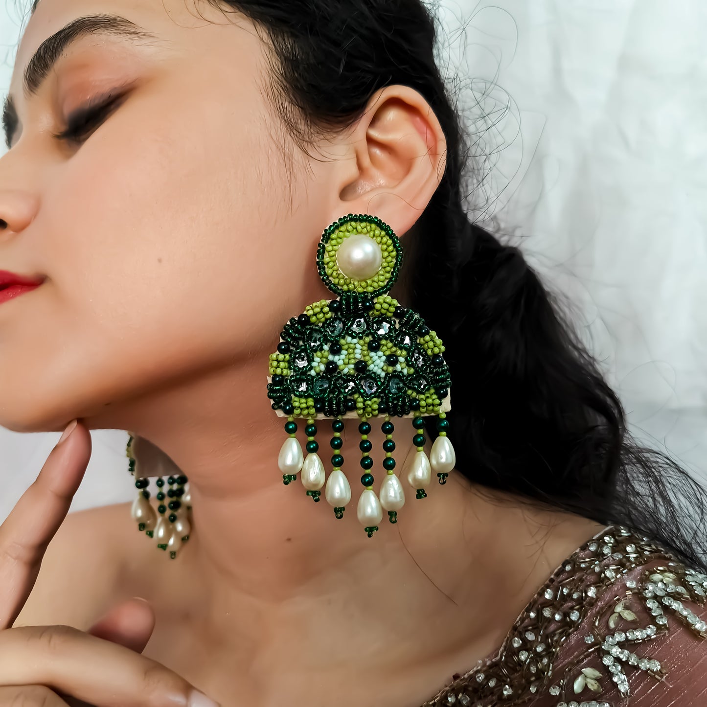 Mridul Handcrafted Earrings- Green Hue