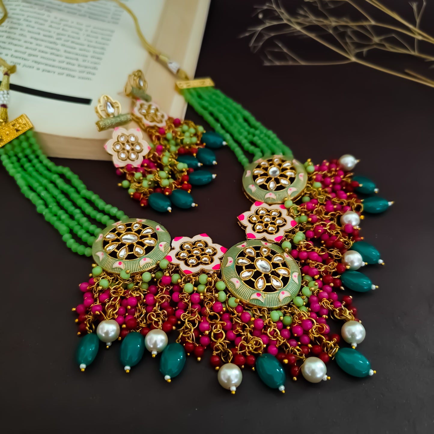 Nibha Pearl Necklace Set - Mint Green Pearl