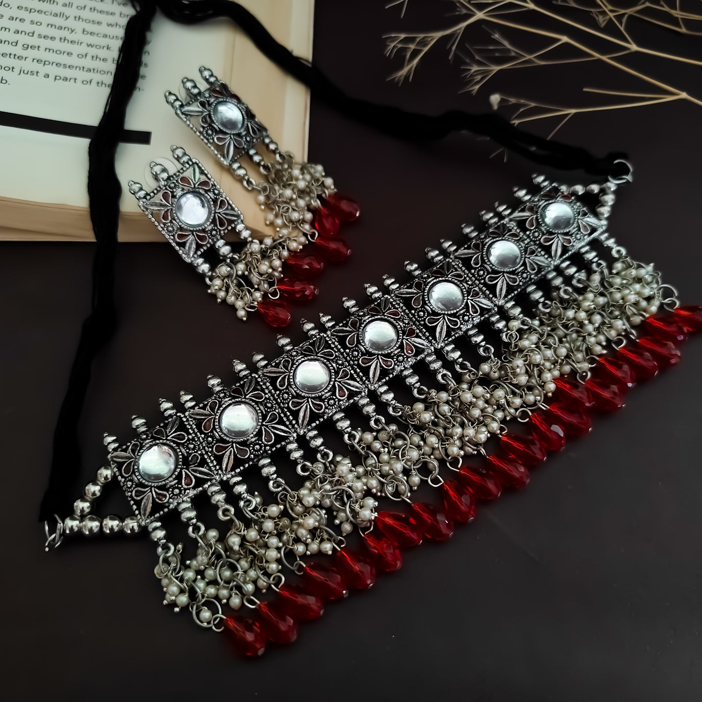 Missa Mogra Necklace Set - Red