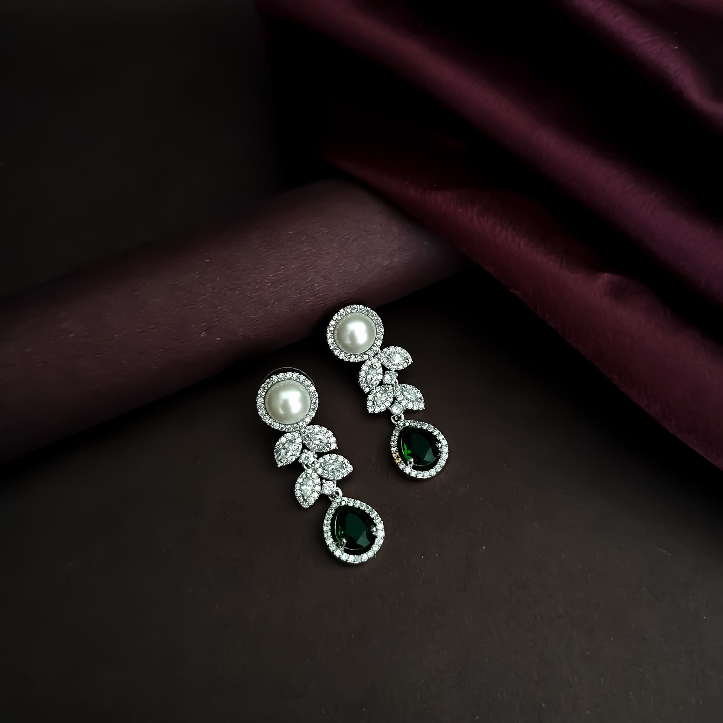 Lisha American Diamond Necklace Set - Emerald Green