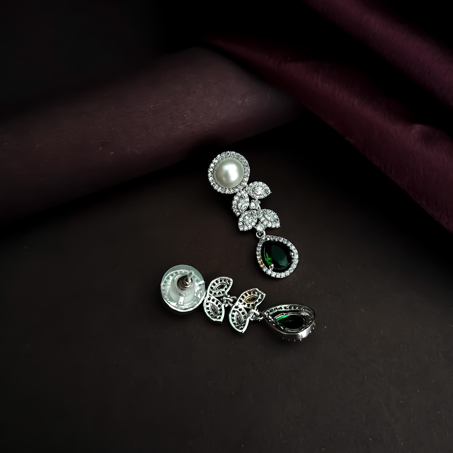 Lisha American Diamond Necklace Set - Emerald Green