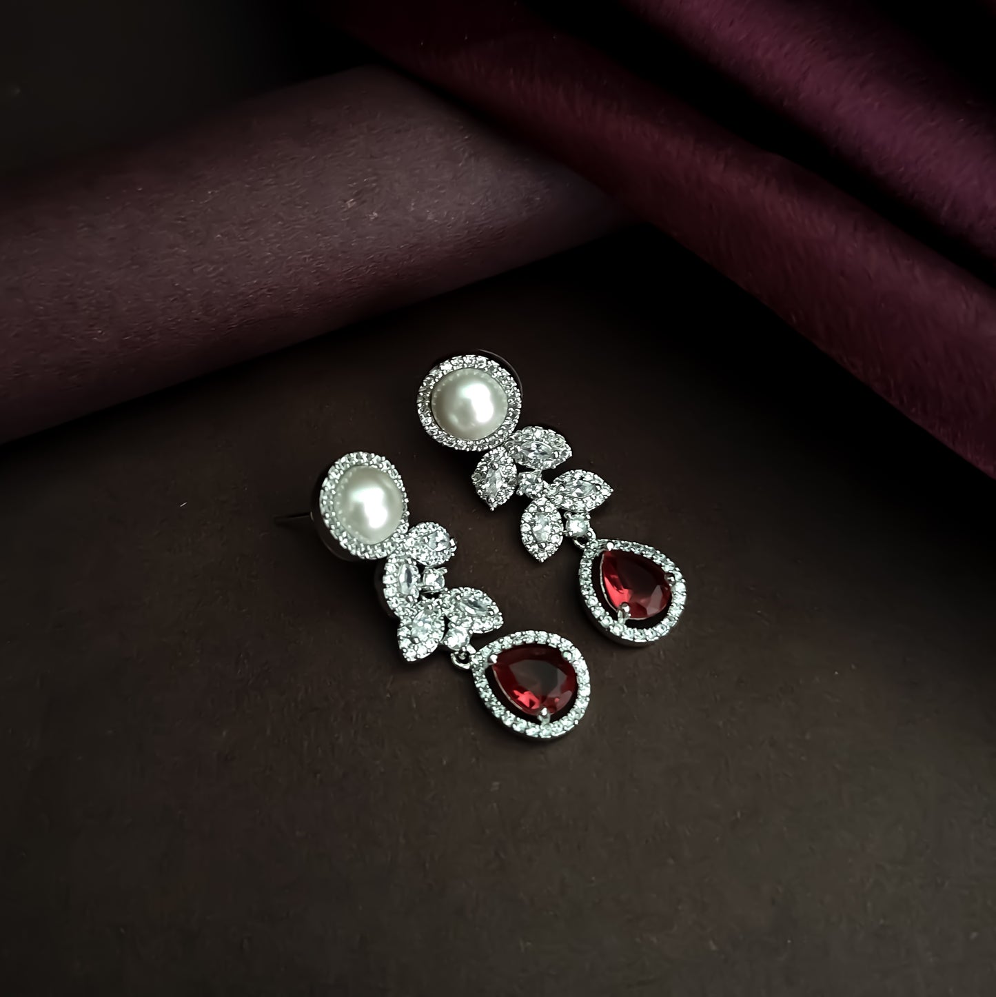 Lisha American Diamond Necklace Set - Ruby Red