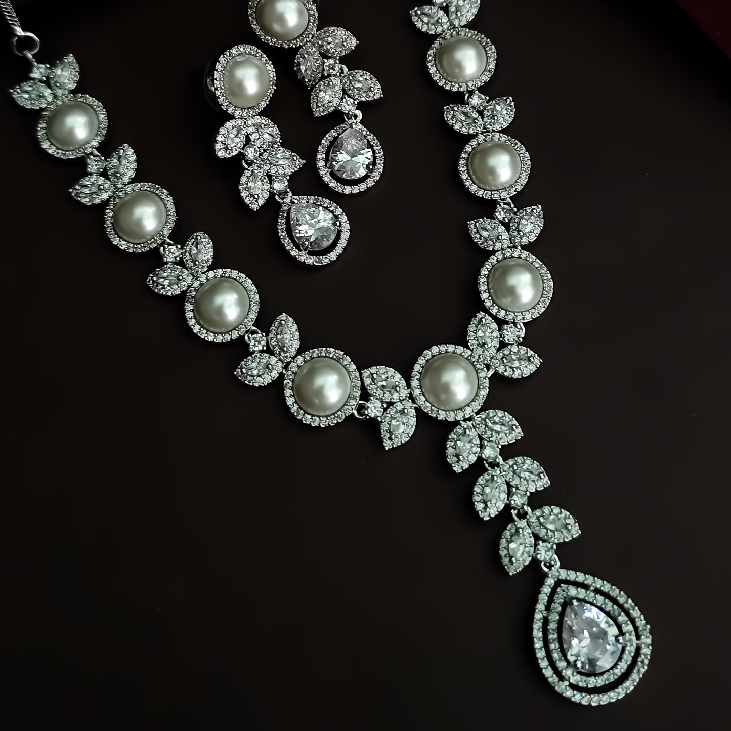 Lisha American Diamond Necklace Set - Crystal White
