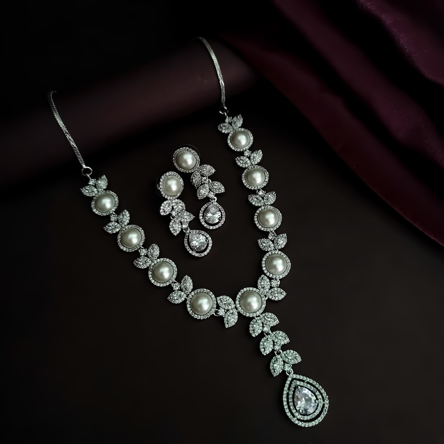 Lisha American Diamond Necklace Set - Crystal White