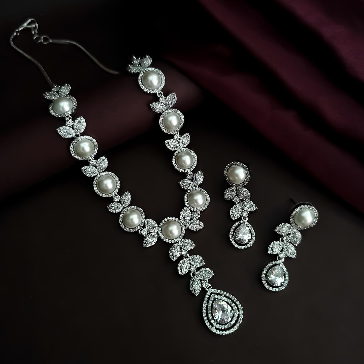 Lisha American Diamond Necklace Set - Crystal White