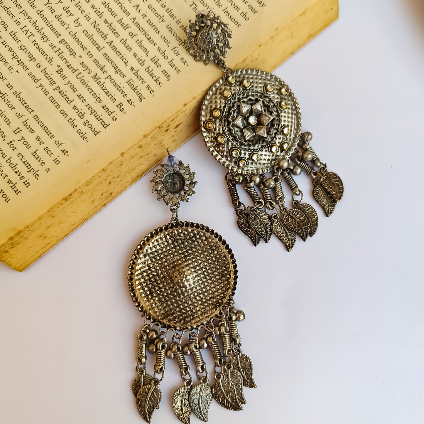 Leaf motif Chandbali Earrings