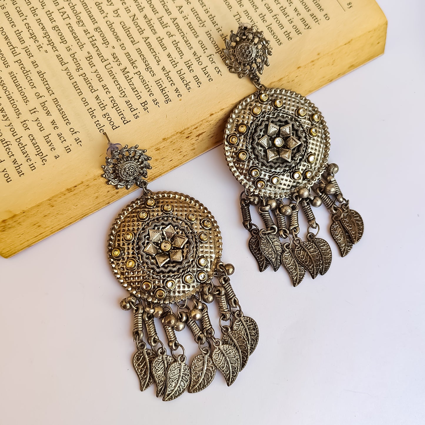 Leaf motif Chandbali Earrings