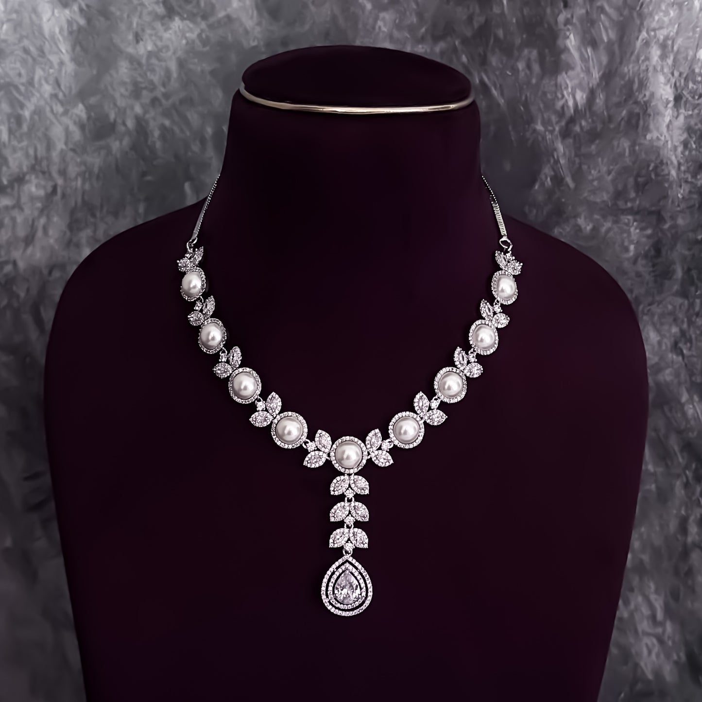 Lisha American Diamond Necklace Set - Crystal White