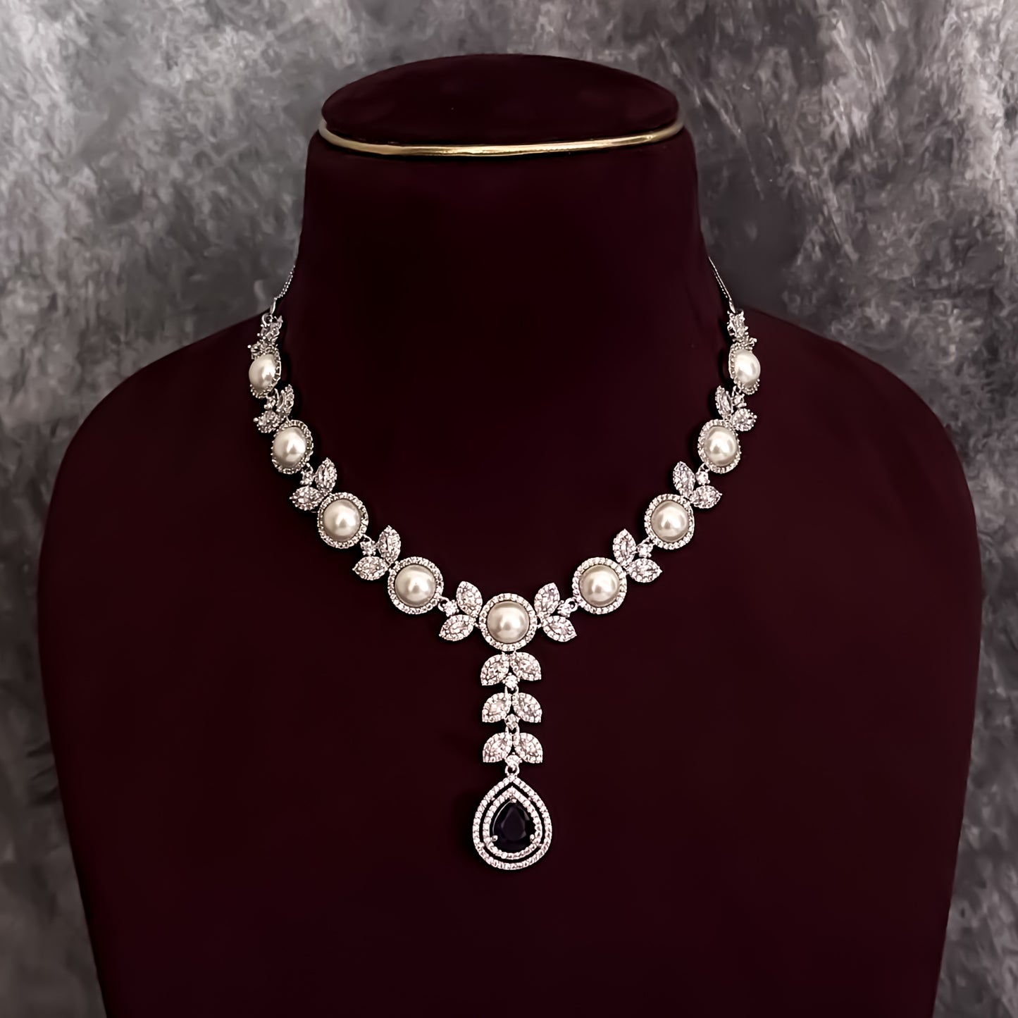 Lisha American Diamond Necklace Set - Emerald Green