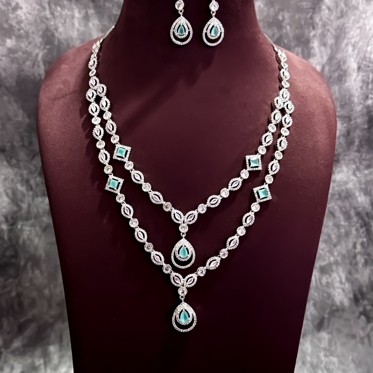 Jaesica Double Layer AD Necklace Set