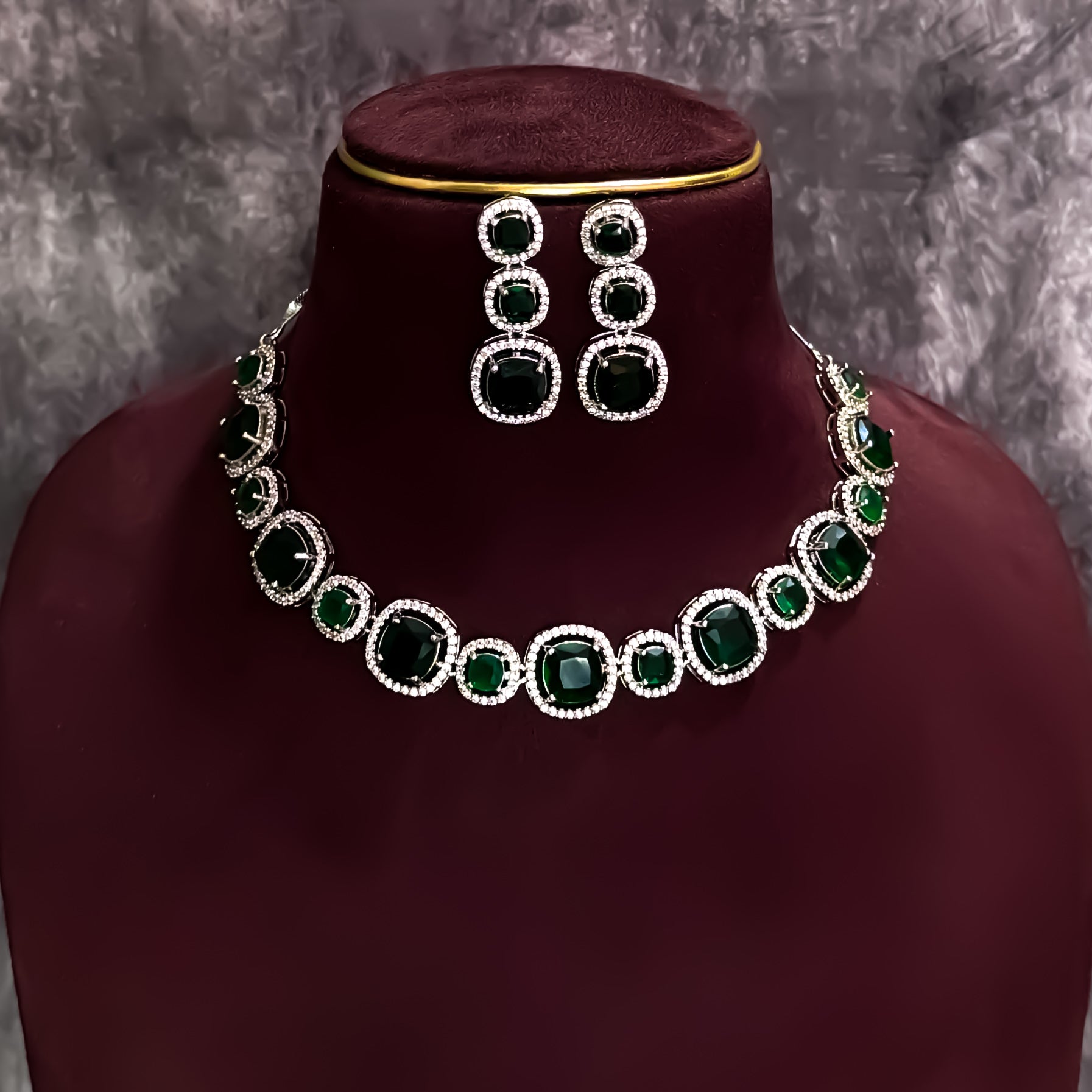 Rhea AD Necklace Set Emerald Green1