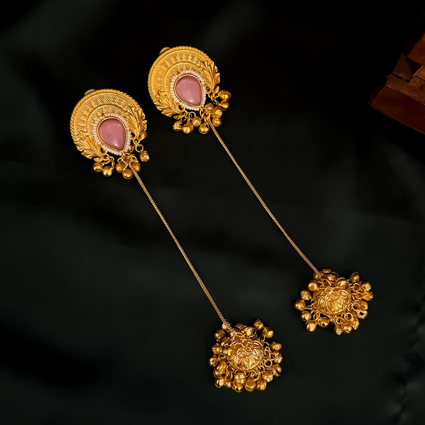 Vainika Kashmiri Brass Dejhoor Ghungroo Jhumka Earrings - Pastel Pink