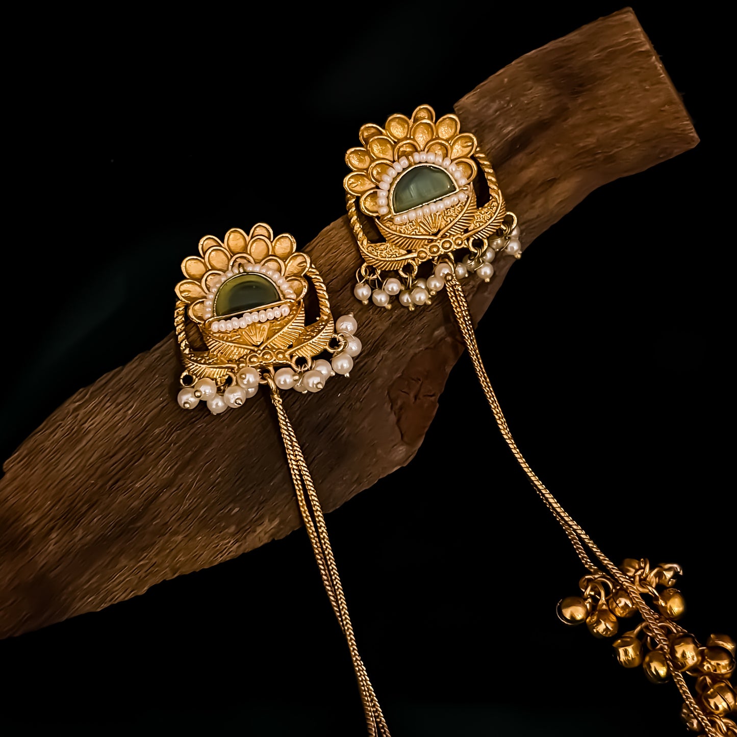 Esha Kashmiri Brass Dejhoor Ghungroo Jhumka Earrings - Pastel Green