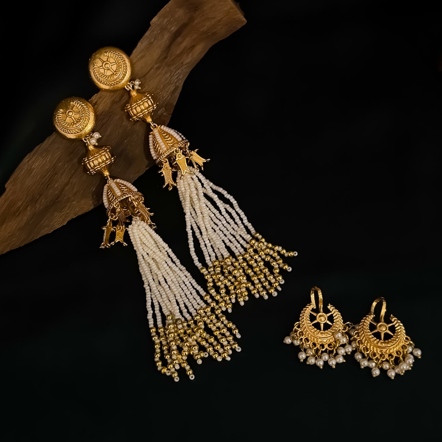 Snehal Premium Kashmiri Brass Earrings with Bugadi/Earcuff - Golden