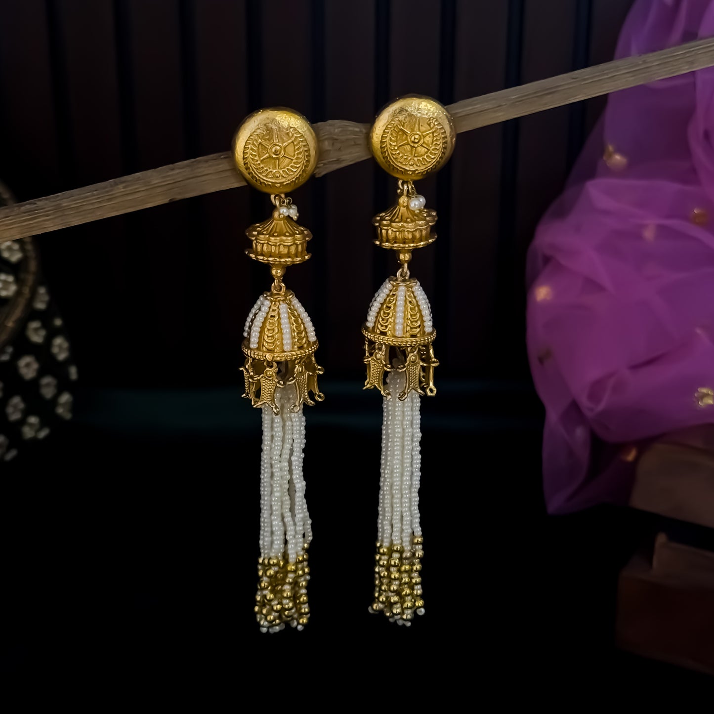 Snehal Premium Kashmiri Brass Earrings with Bugadi/Earcuff - Golden