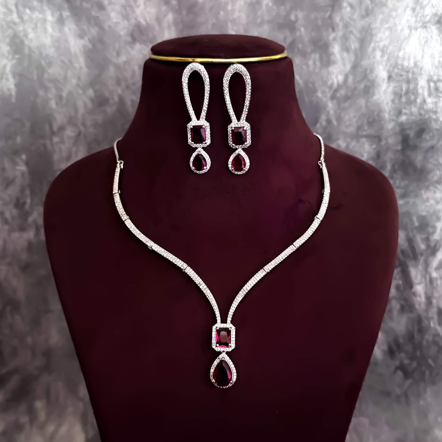 Deepika Inspired AD Necklace Set - Red
