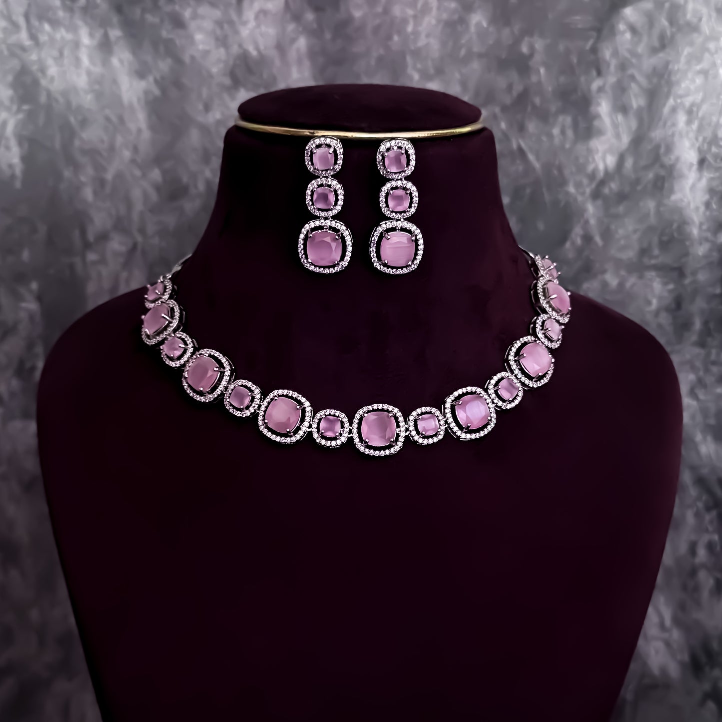 Rhea AD Necklace Set - Pastel Pink