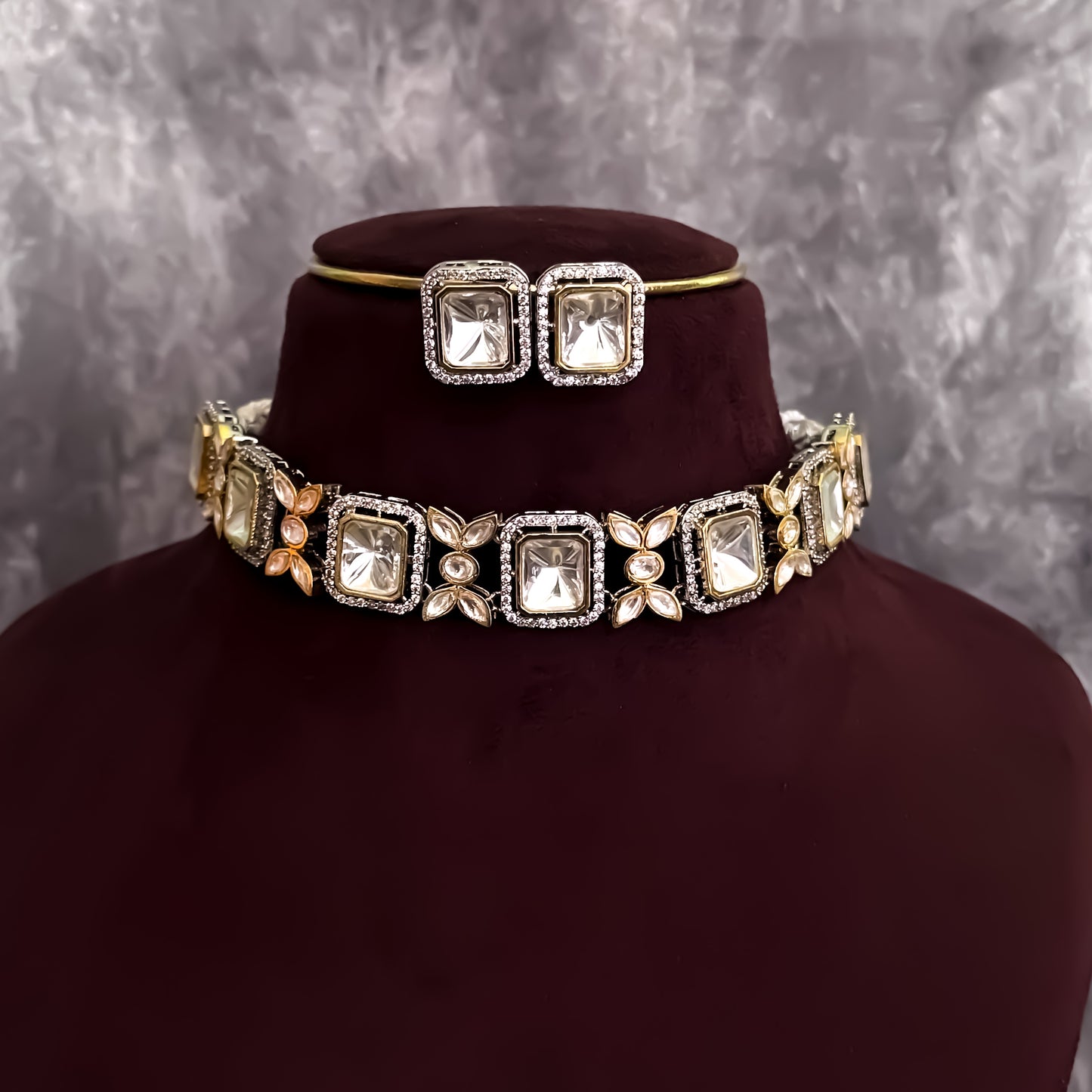 Soma Square Uncut AD Polki Choker Necklace Set