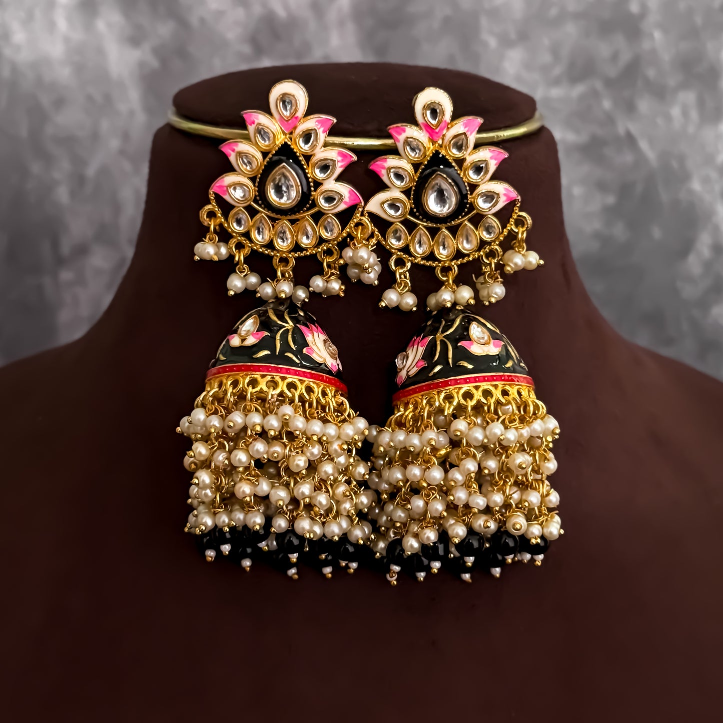 Insiya Black Meenakari Jhumka Earrings