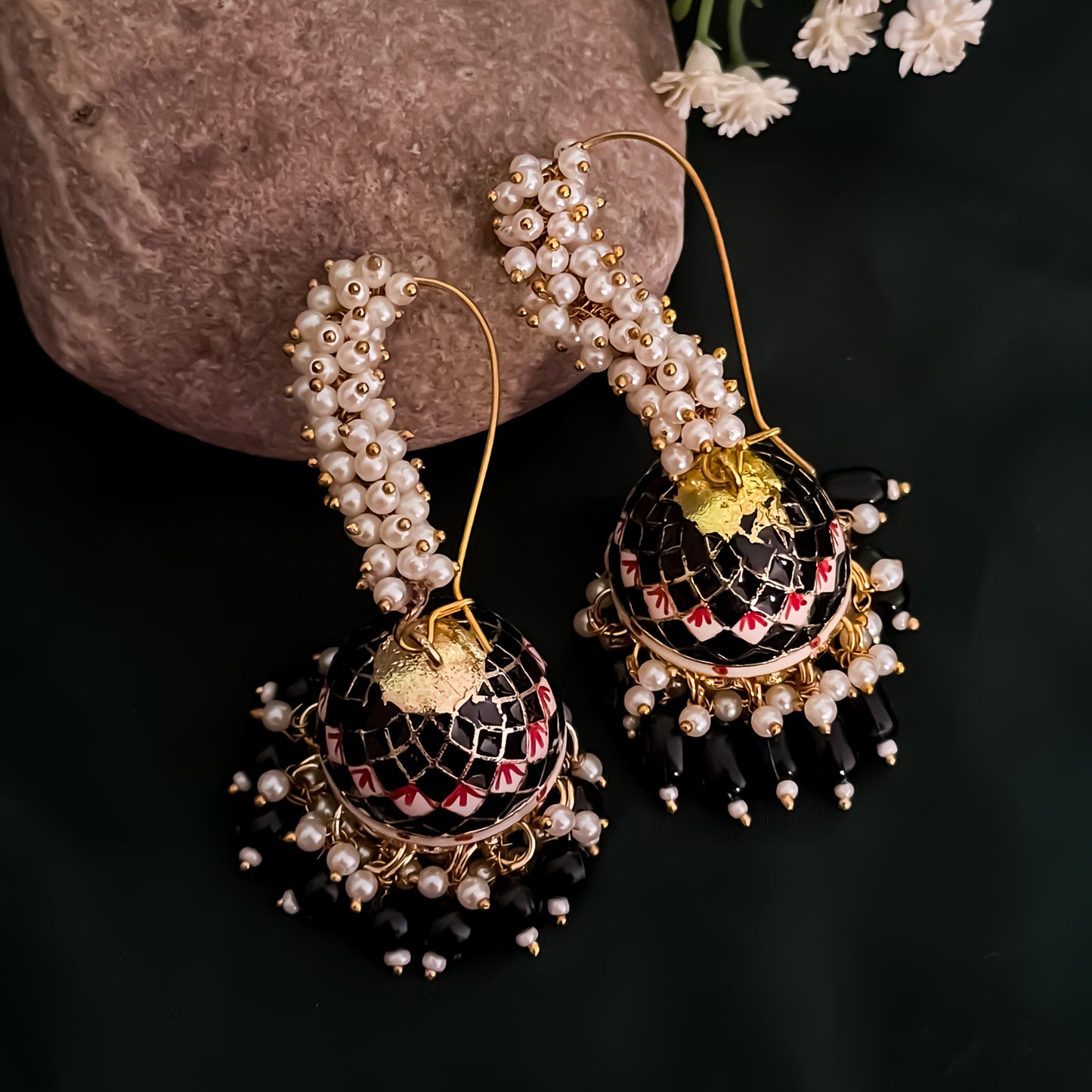 Paro Ganthan Meenakari Jhumka - Black