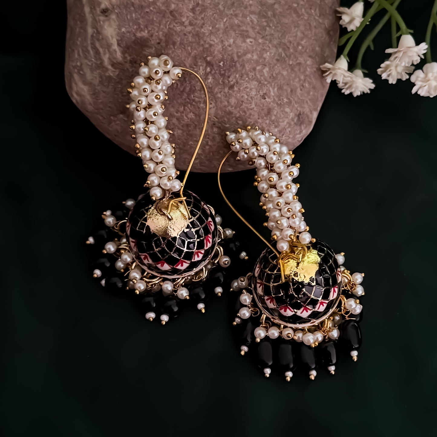 Paro Ganthan Meenakari Jhumka - Black