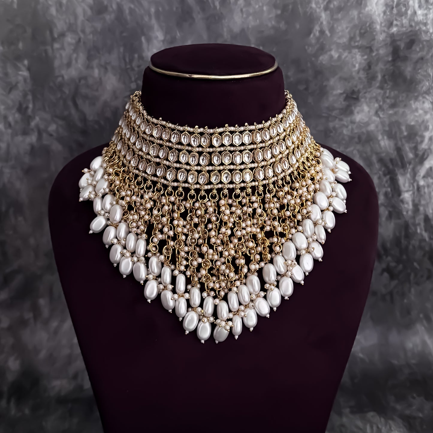 Taniya Kundan Pearl Jhallar Necklace Set - Ivory