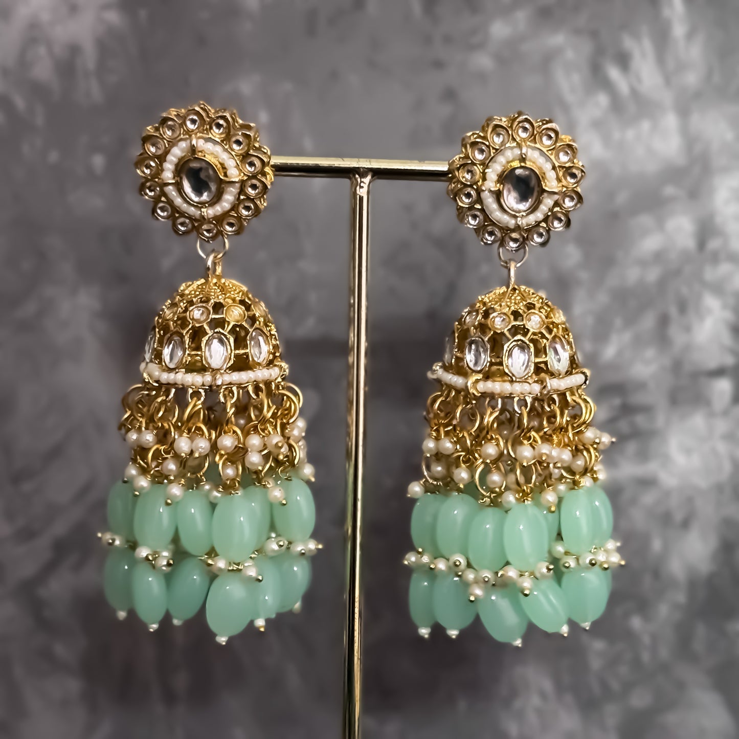 Taniya Kundan Pearl Jhallar Necklace Set - Mint Green