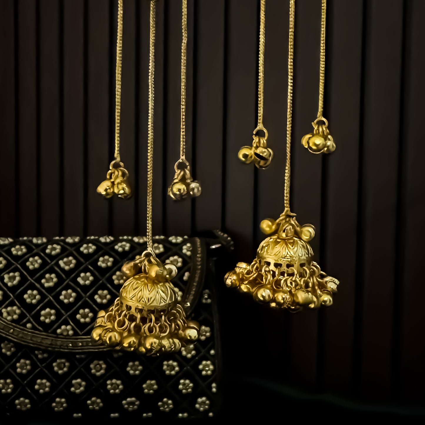 Parineeti Kashmiri Brass Ghungroo Jhumka Earrings - Green