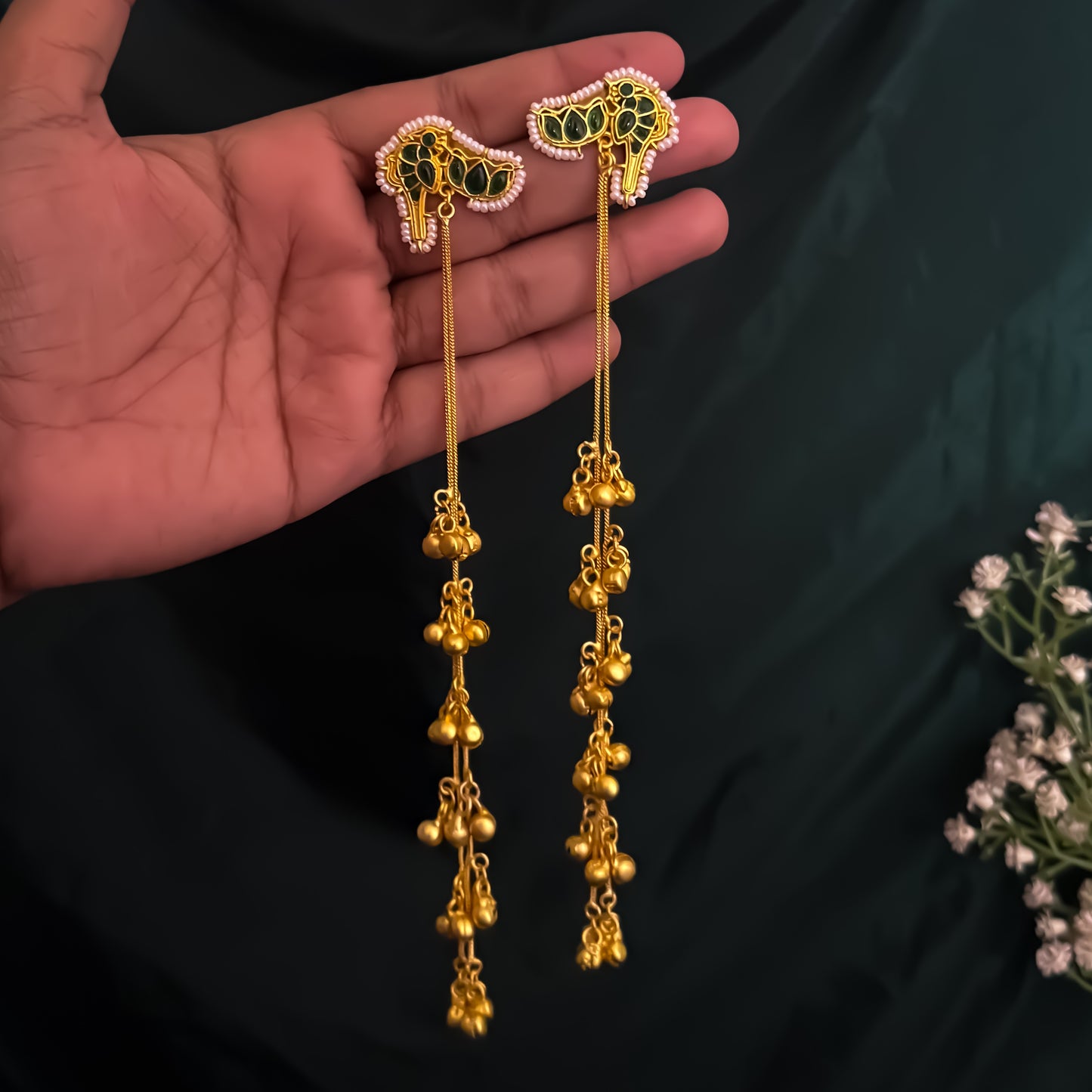 Rohini Kashmiri Brass Dejhoor Ghungroo Earrings - Green