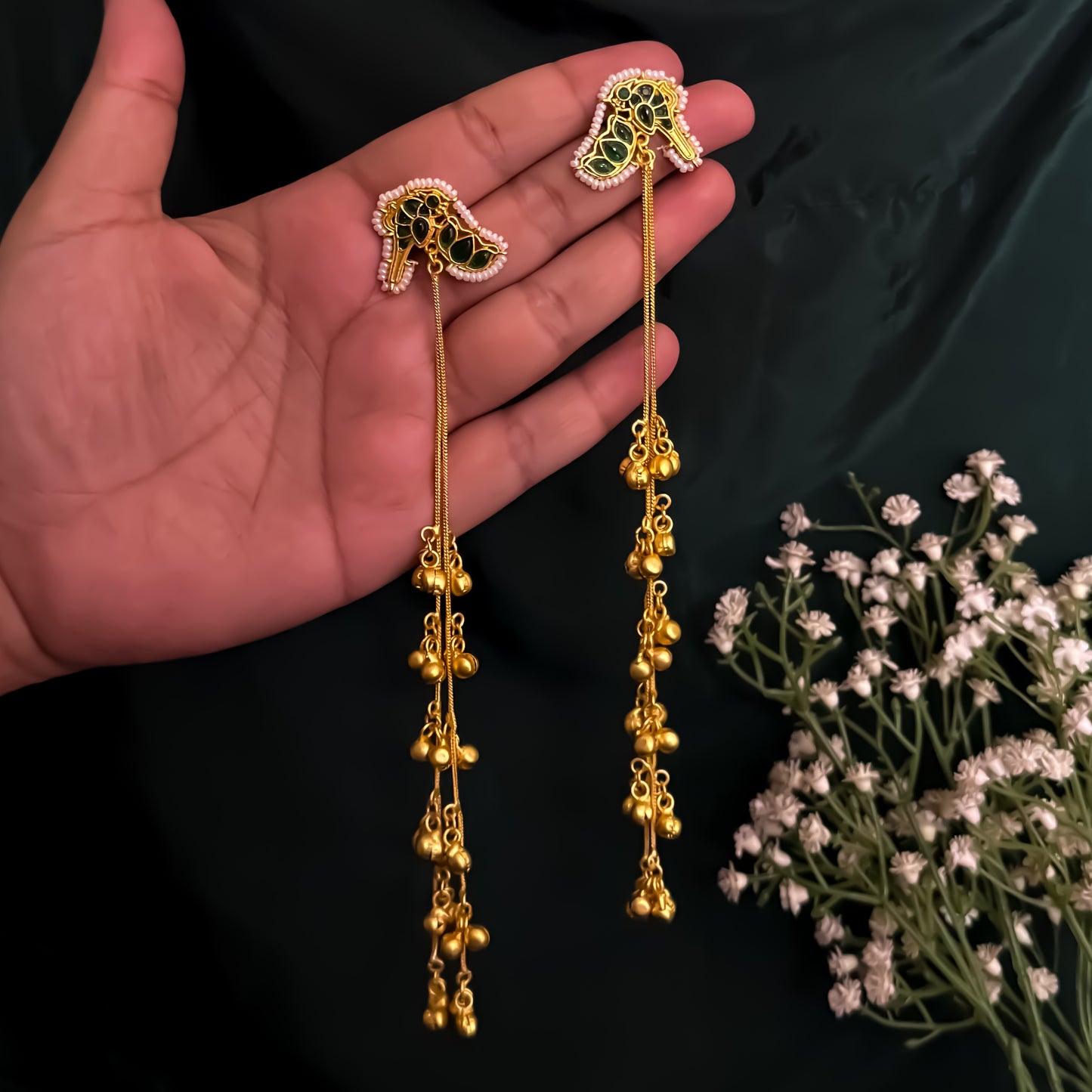 Rohini Kashmiri Brass Dejhoor Ghungroo Earrings - Green