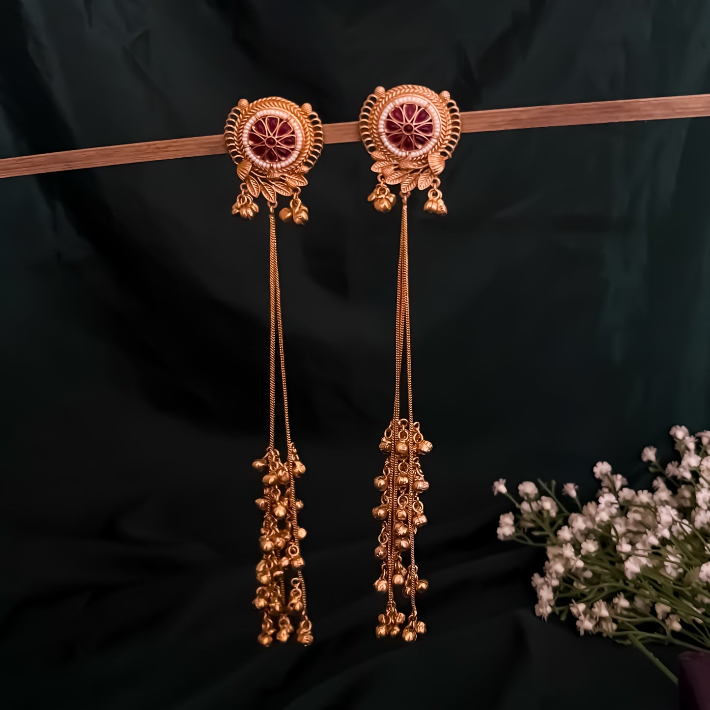Unnati Kashmiri Brass Dejhoor Ghungroo Earrings - Pink