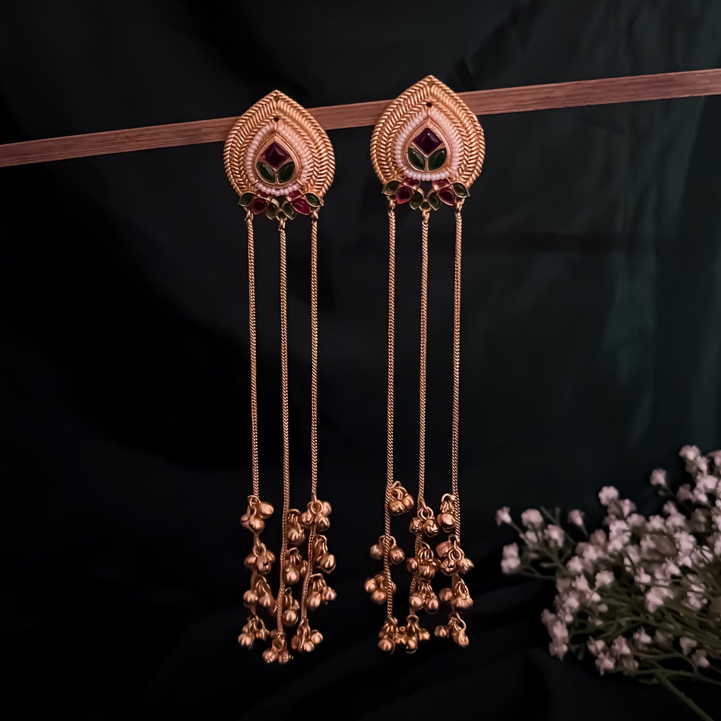 Kashvi Premium Kashmiri Brass Dejhoor Ghungroo Earrings - Pink & Green