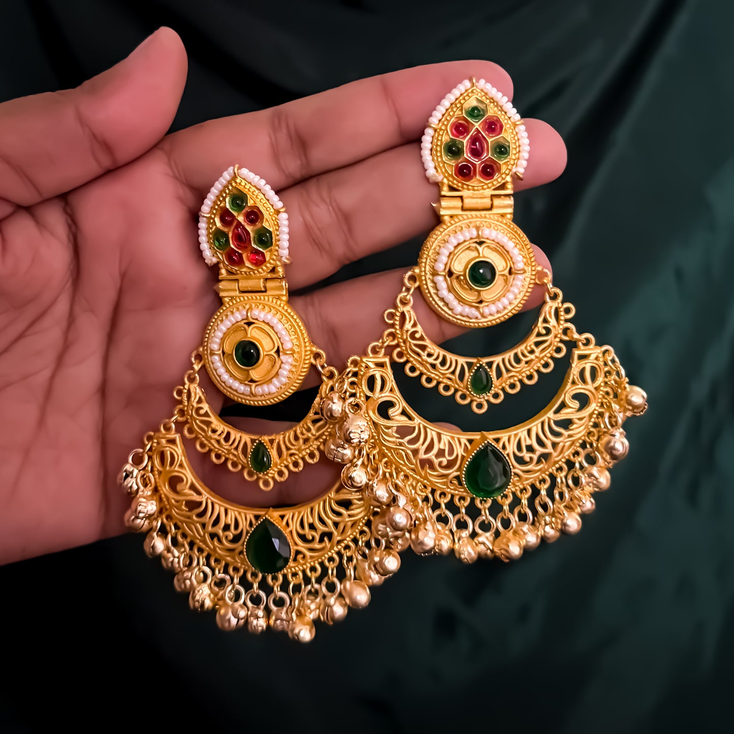 Saumya Kashmiri Brass Ghungroo Chandbali Earrings