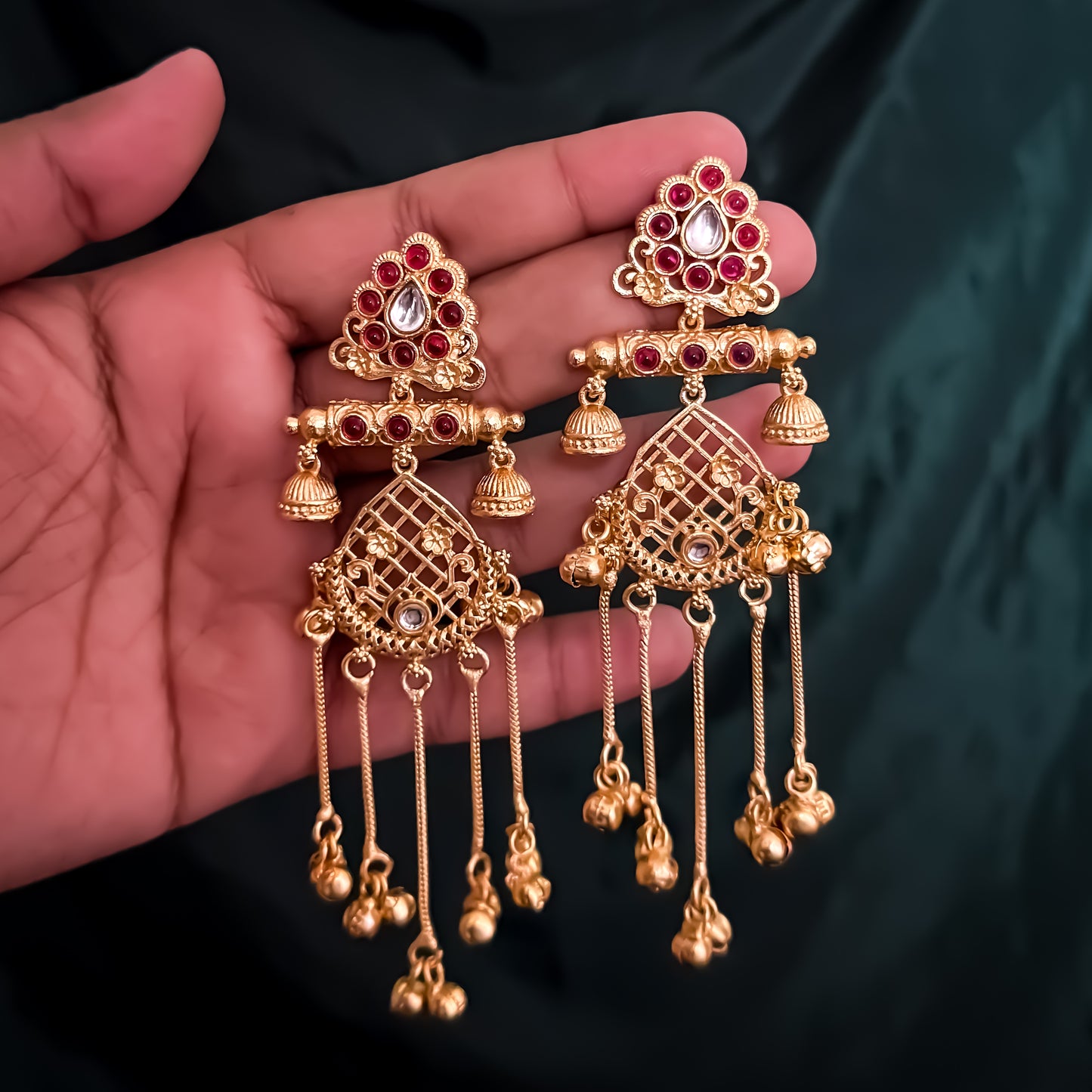 Kaushiki Kashmiri Brass Ghungroo Chandbali Earrings - Pink