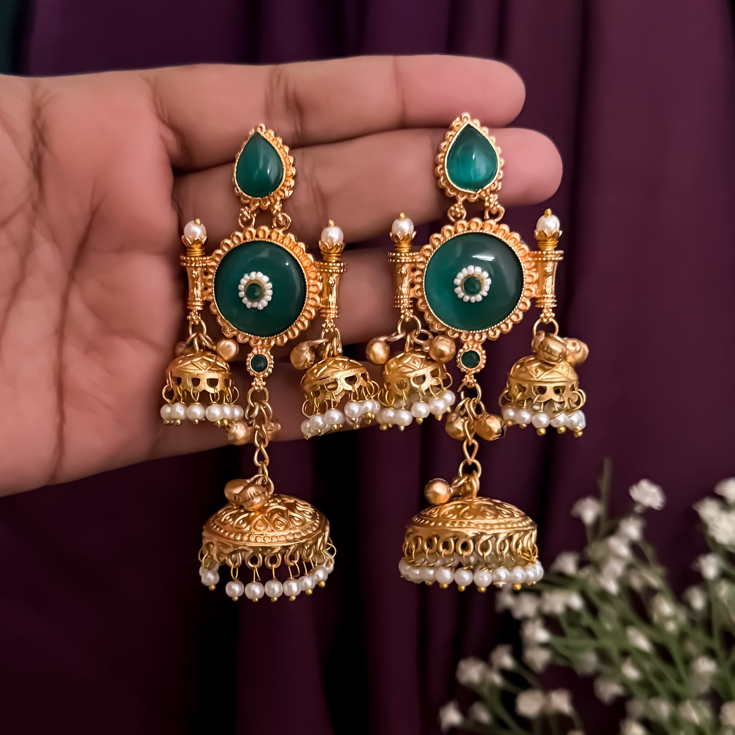 Kanchi Premium Kashmiri Brass Ghungroo Jhumka Earrings - Turquoise