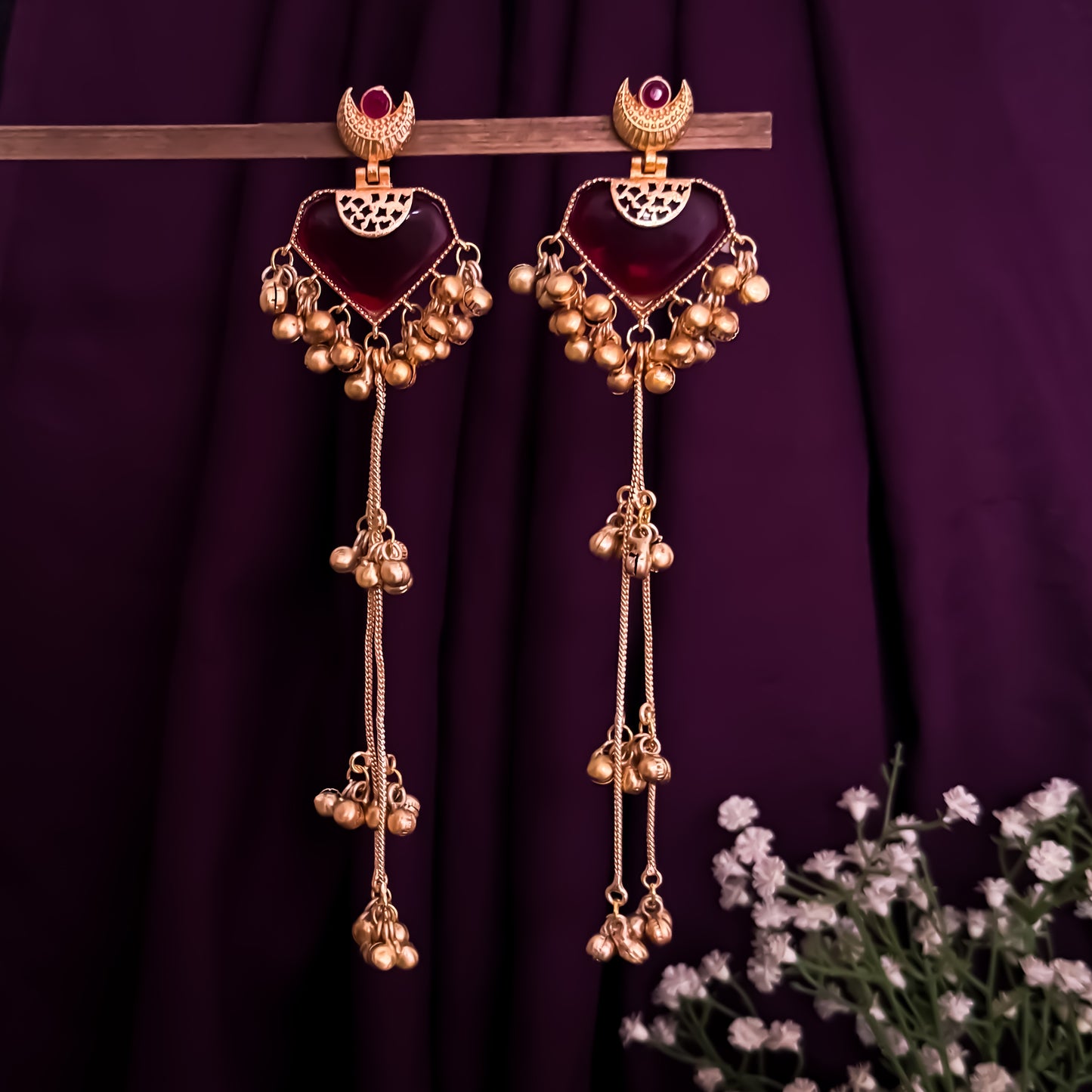 Mrunal Premium Kashmiri Brass Dejhoor Ghungroo Jhumka Earrings - Maroon