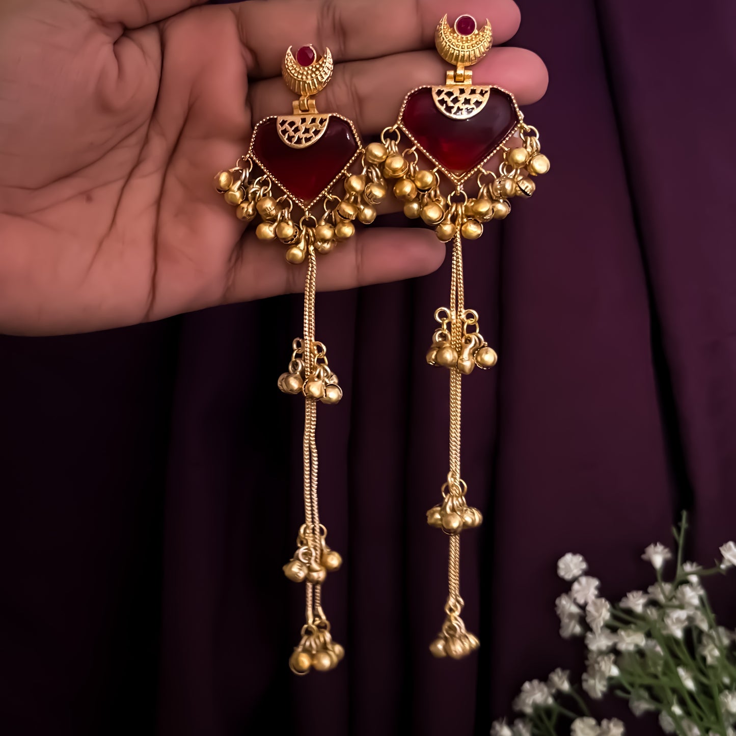 Mrunal Premium Kashmiri Brass Dejhoor Ghungroo Jhumka Earrings - Maroon