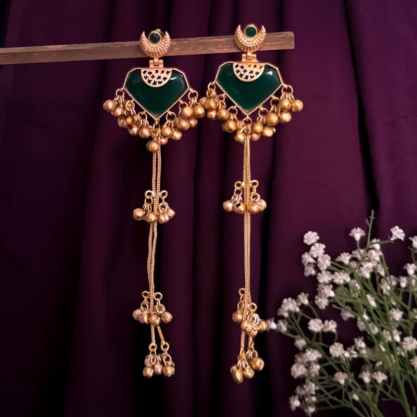 Mrunal Premium Kashmiri Brass Dejhoor Ghungroo Jhumka Earrings - Green