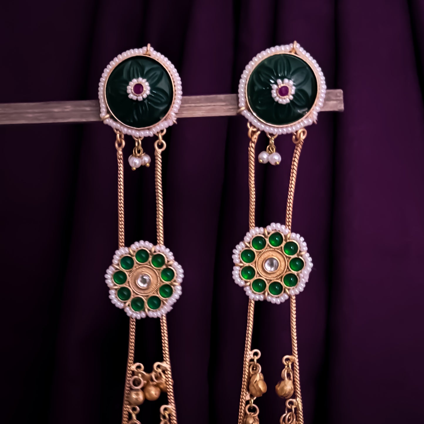 Brinda Premium Kashmiri Brass Dejhoor Ghungroo Jhumka Earrings - Green