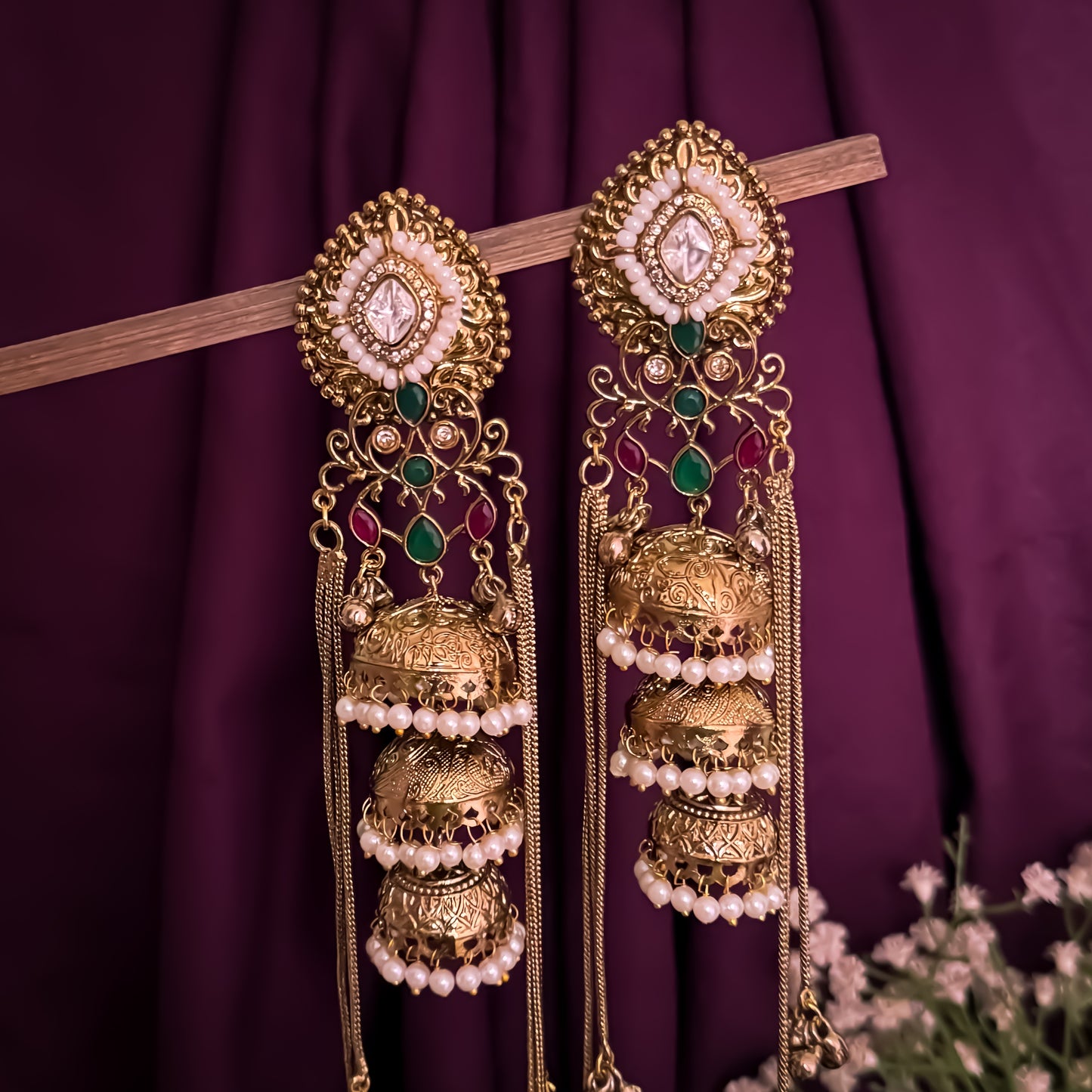 Madhurima Moissanite & AD Kashmiri Brass Dejhoor Ghungroo Jhumka Earrings