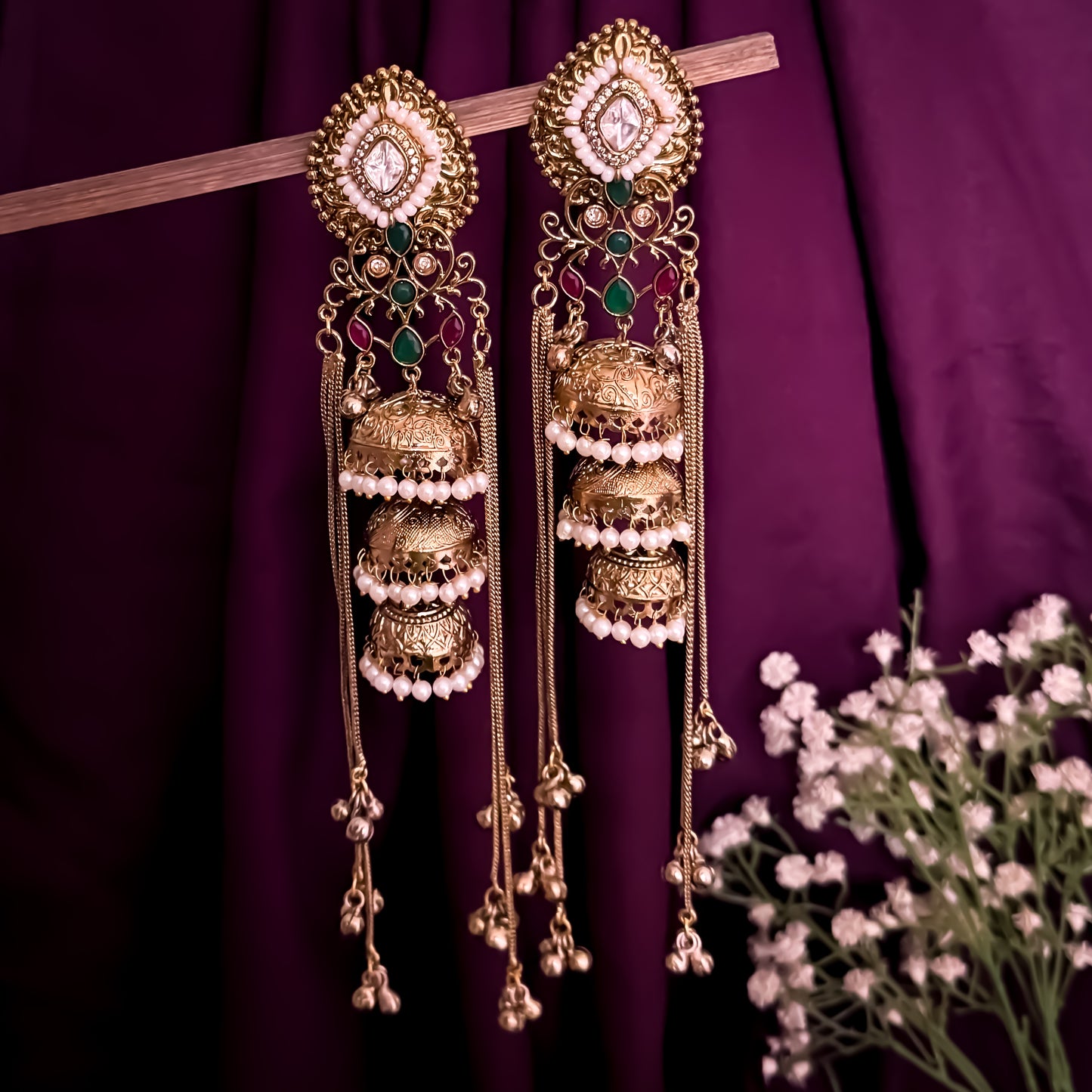 Madhurima Moissanite & AD Kashmiri Brass Dejhoor Ghungroo Jhumka Earrings